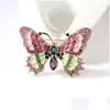 Pins Brooches Pink Rhinestone Vintage Jewelry Large Enamel Butterfly Brooch Wedding Insect Hijab Pin For Women Drop Delivery Dhe1H