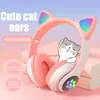 LED Cute Cat Ears Cuffie Bluetooth Wireless Headset con microfono TF FM Kid Girl Stereo Music Earbud Kitten Earphone Gift