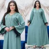 Ethnic Clothing Abaya Muslim Dress Women V Neck Diamond Panel Feather Patchwork Dubai Arab Oman Turkey Loose Modest Robe Kaftan Party