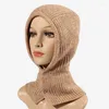 Berets Elegant Women Muslim Hat Winter Knitting Headscarf Hooded Hats Keep Warm Knitted Skullies Beanies Islamic Neck Cover Caps Ladies