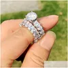 Pierścienie ślubne Para luksusowa biżuteria 925 szterling sier okrągły cut biały topaz cZ diamentowy kamienie klejnotowe Kobiety