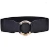Belts Fashion Women's Needleless Gold Ring Buckle Elastic Waist Belt Dress Wide