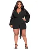 Broek plus size dames solide jumpsuit lange mouw chiffon one stuk outfit 2023 herfst mode bodycon pant sexy dame groothandel