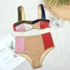 Women's Swimwear In-x Color Block Bikini 2023 Shiny Swimsuit Women High Waist 2 Pieces Set Bandeau Elegant Bathing Suit Biquini Best quality