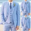 Męskie garnitury Sky Blue Męski garnitur Tuxedo Single Bered Notch Lapel Blazer Tailored Party Ball Wedding Formalne 3 -częściowe spodnie kamizelki kurtki