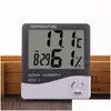 Strumenti di temperatura Igrometro digitale LCD Orologio di precisione per uso domestico Misuratore di umidità Termometro con allarme calendario Batteria Powe Dhmiy