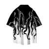 Men's Casual Shirts 2023 Summer Men's Clothing Octopus Print Art Shirt Basic Short Sleeve Beach Hawaii Street Fashion Chic Fresh Easy