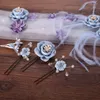 Collier boucles d'oreilles ensemble joli bleu fleur séchée épingles à cheveux voile mariée bandeau à la main mariage diadème accessoires bijoux coiffure NA