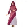 Ethnic Clothing Muslim Islamic Traditional Stitching Color Contrast Long Skirt Lapel Buckle Lace Up Dress Malay
