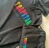 Moletom preto Trapstar Tracksuit com capuz arco-íris toalha bordado decodificação roupas esportivas com capuz masculino e feminino terno calças com zíper Tamanho S-XL