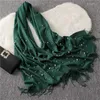 Scarves 2023 Winter Cashmere Scarf With Pearls Women's Tassels Wraps And Shawls Long Muslim Hijab Foulard Femme Beading Wool P291s