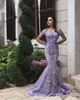2023 PROM -jurken Lila Mermaid Off Shoulder 3D Bloembloemen kristal kanten overskirts afneembare trein formele avondjurken plus size feest optocht slijtage