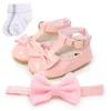 Eerste wandelaars Bobora schattige flats prewalker baby meisjes bowknot prinses bruiloft geboren baby sneaker schoenen met hoofdbanden 0-18m