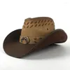 Baretten Mode Western Cowboy Hoed Voor Vrouwen Mannen Lederen Sombrero Cowgirl Hombre Jazz Caps Met Tauren Riem Maat 58CM