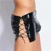 Unterhosen Männer Dessous Trunks Shorts Männlich Latex PVC Offener Schritt Reißverschluss Boxer Fetisch Homosexuell Kunstleder Schnüren Kurze Hosen Clubwear