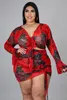 Survêtements Plus Taille Femmes Ensembles Bandage Floral Imprimer Chemises Et Robes 2023 Été Deux Pièces Ensemble Mode Femme En Gros Maille Vêtements