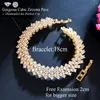 Link Bracelets Pera Glitters White Cubic Zirconia Gold Colour Big Wide Bangle With Extension Clasp For Women Jewelry Party Gift B232