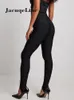 Jacqueline Koreaanse mode hoge taille skinny dames sexy zwart glanzend casual club leggings lang 2023 lente Y2K groen 230105