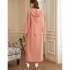 Vêtements ethniques Robe Rose Or Tube À La Main Diamant Robe À Capuchon Abaya Élégant 2023 Mode Ramadan Robes Musulmanes Dubaï Moyen