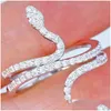 Wedding Rings 2021 Arrival Unique Simple Fashion Jewelry 925 Sterling Sier Pave White Sapphire Cz Diamond Gemstones Women Snake Ring Dhb83