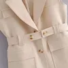Women's Jackets 2023 Office Blazer Vest Women Summer Wasitcoat Female Black Sleeveless Jacket Pocket With Belt Single-breasted Women's