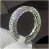 Pierścionki ślubne błyszcząca luksusowa biżuteria 925 Sterling Sier White Topaz CZ Diamond Stones Obiecaj Kobiety Zaraz zaręczynowy Pierścień dla Lov Dhesn