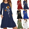 Kvinnors hoodies tröjor Spring Pocket Dresses Halloween Slim Autumn Trip Plus Size Causal Löst tryckt långärmad miniklänning