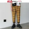 Herenbroek lappster jeugd streetwear zwarte plaid joggers s het rechte harem Koreaanse hiphop broek plus maat 230105