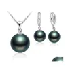 Boucles d'oreilles collier 2021 Top qualité véritable perle d'eau douce ensemble de bijoux femmes ensembles naturels 925 Sterling Sier fille cadeau d'anniversaire goutte D Dhja9