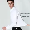Mäns avslappnade skjortor Stretch Anti Wrinkle Dress Shirt Långärmad bambufiber för män Formella sociala kamisor Vit utan Pocket 230105