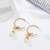 Hoop Earrings Jaeeyin 2023 Arrivals Bamboo Gold Color White Pearl Wire Wrape Twist Dangle Removable Gift For Women Girlfriend