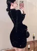 Casual Dresses Party Dress Black Luxury Shining Bling Sequins O-Neck Long Sleeve Slim Bodycon Nightclub 2023 Spring Fashion