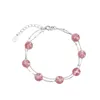 Länkarmband SOLE Memory Dubbelskikt Pink Strawberry Crystal Round Bead Silver Color Female Resizable SBR259