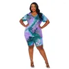 Tracksuits Plus maat Twee delige set Tie Dye Shirt en Pant Sexy Women Bodycon Outfit 2023 Zomer Tracksuit Vrouwelijke mode afdrukken Kleding