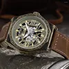 Wristwatches Mens Skeleton Automatic Mechanica Watch 2023 Luxury Sport Military Leather Wrist Drop Relogio