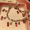 Link Bracelets JUST FEEL Sweet Cute Red Crystal Cherry Charms Bracelet Female Gold Silver Color Tennis Chain Jewelry Gift