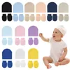 Hats L21F Baby Infants Anti Scratching Knitted Cotton Gloves Hat Set Born Mittens