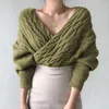 Women's Sweaters 2023 Spring Women Knitted V-Neck Cross Loose Pullover Ladies Tops Korean 5 Colors Knitwear Jumpers Pull Femme W261