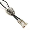 Pajaritas 5 piezas al por mayor lotes estilo chino Bolo Tie para hombres cadena de cuero negro con hebilla de Metal plateado personalizado