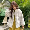 女性の毛皮2023ウールの女性の韓国スタイルのような冬のぬいぐるみのようなラムヘアコート