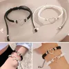 Link Bracelets 2023 Jewelry Love Heart Couple Bracelet For Unisex Women Men Hand Crafted Adjustable White Black Beads Butterfly