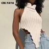 Women's Tanks Camis CM YAYA Street IN Turtleneck Backless Irregular V hem Sleeveless Oversized Pullover Crop Tank Sweater Tops 230105