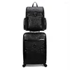 Valises en cuir véritable motif crocodile bagages de voyage avec sac à main sac à dos première couche en peau de vache valise à roulettes Bo264w