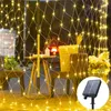 Stringhe Energia solare LED Tenda a rete Maglia Fata String Light Decorazione natalizia Anno 2023 Luci esterne Garland Street 6x4