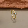 Anillos de racimo Auténtica plata de ley S925 Joyería FINA Clear CZ Square Sky Blue Sapphire Gems Ring Resiable Wedding C-K769
