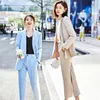 Kvinnor Tvåbitar byxor Fashion Women Office Ladies Formal Pant Suit Apricot Black Blue Business Interview Work 2 Set Loose Blazer och