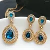 Necklace Earrings Set Green Red Blue Water Drop Pendant Bridal For Women Earring And