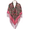 Scarves 130 130cm Russian Style Floral Print Square Scarf Big Size Bandana Handkerchief Ukrainian Fringed Shawl Babushka Hijab