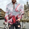 Camisas casuais masculinas Menas Moda Padrão Impressão de colarinho virado de mola de manga longa