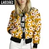 Damesjassen 2023 Casual vrouwen lente herfst herfst BLOOM 3D Print Bomber Zipper Coat Fashion Long Sleeve vrouwelijke slanke bovenkleding